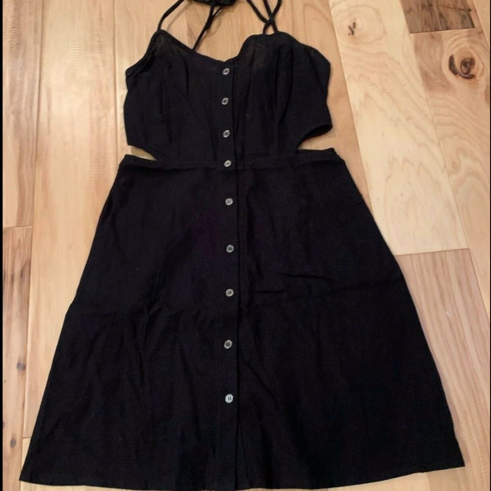 ASOS Summer Dress Black Linen with Cutouts